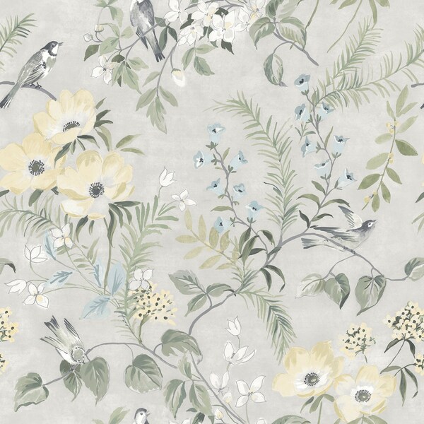 Manhattan Comfort Glasgow Frederique Grey Bloom 33 ft L X 205 in W Wallpaper BR4072-70001 - main